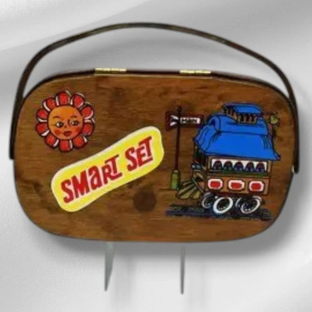 Vintage MCM Caro-Nan Basket Purse Signed Grand Rapids Streetscape Hand Painted - Picture 5 of 14